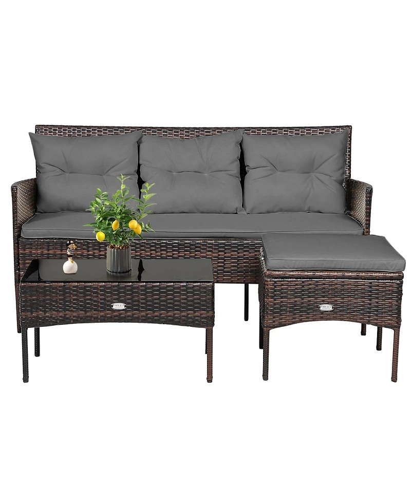 3 Pieces Patio Furniture Sectional Set with 5 Cozy Cushions