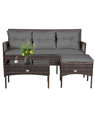3 Pieces Patio Furniture Sectional Set with 5 Cozy Cushions