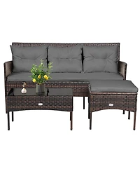 3 Pieces Patio Furniture Sectional Set with 5 Cozy Cushions