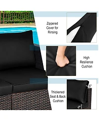 2 Pieces Patio Rattan Sectional Conversation Sofa Set