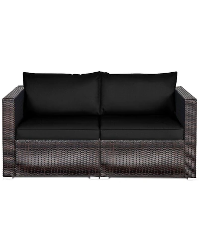 2 Pieces Patio Rattan Sectional Conversation Sofa Set