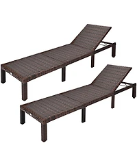 Gymax 2PCS Adjustable Patio Rattan Chaise Lounge Chair Recliner Outdoor w/ Turquoise Cushion