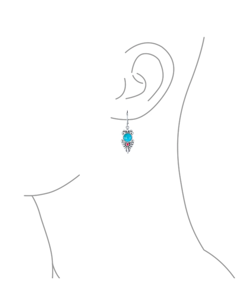 Bling Jewelry Southwest Native American Squash Blossom Style Multicolor Blue Natural Turquoise Red Carnelian Feather Lever Back Dangle Earrings Sterli