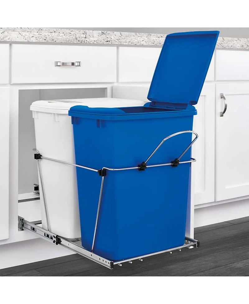 Rev-a-shelf Double Pull Out Trash Can 35 Qt for Kitchen, BluWht, Rv-18KD-11RC-S