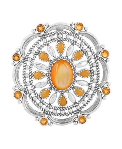 American West Jewelry Sterling Silver Yellow Mother of Pearl, Yellow Jasper and Citrine Gemstone Statement Pendant Enhancer