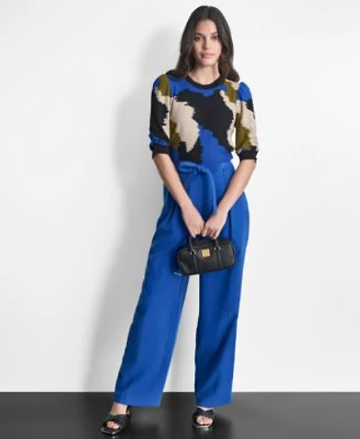 Dkny Womens Puff Sleeve Sweater Tie Front Pleated Wide Leg Pants