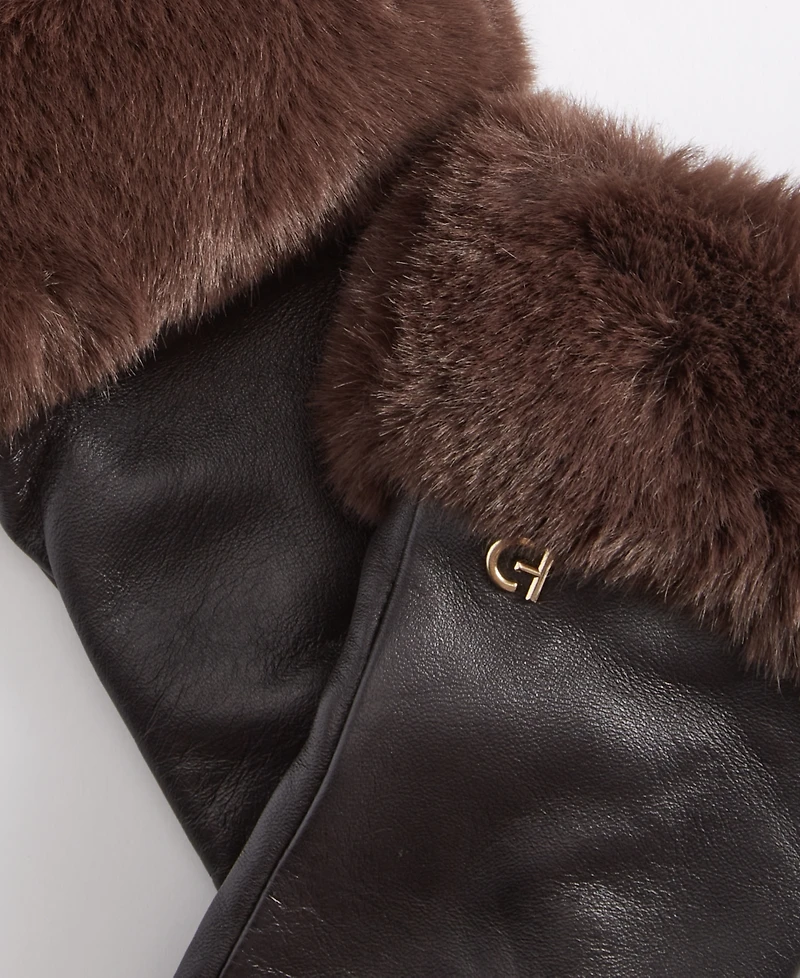 Cole Haan Women's Faux-Fur-Cuff Leather Gloves