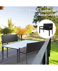 Slickblue Outdoor Patio Rattan Wicker Bench with Armrest for Garden