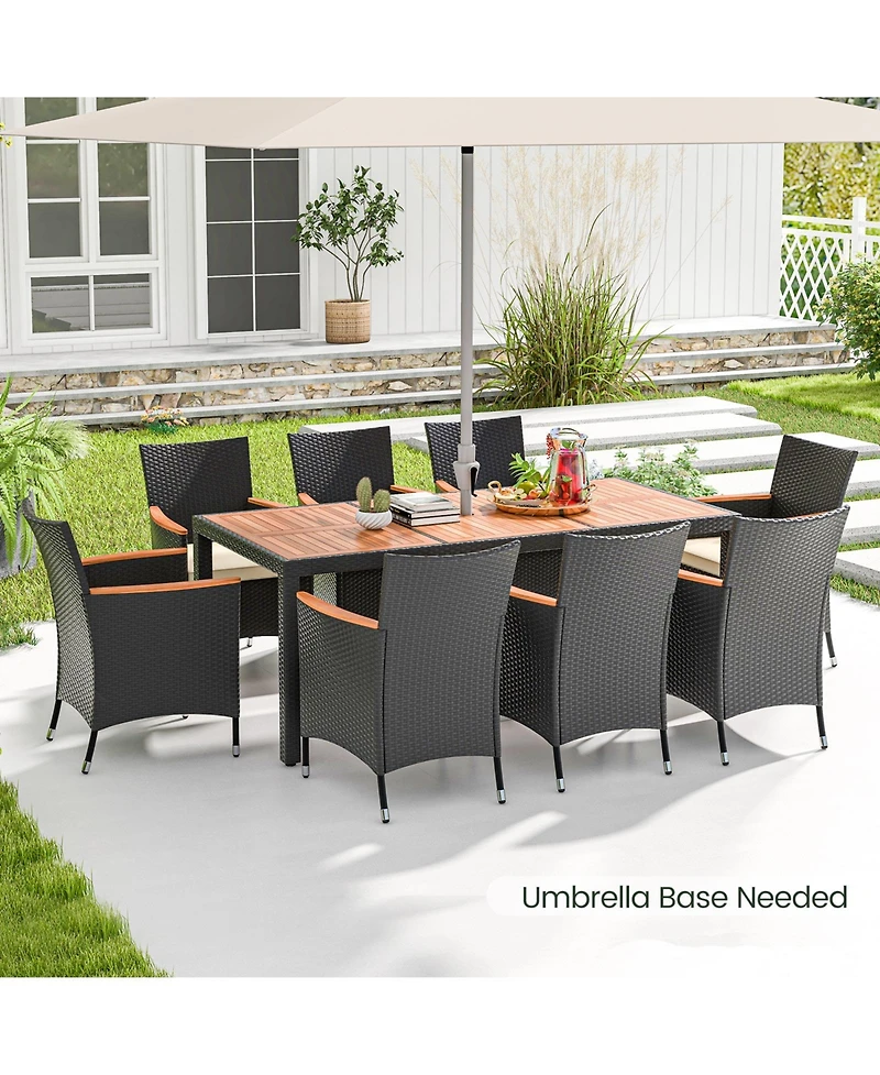 Slickblue 9 Pieces Outdoor Dining Set with Acacia Wood Tabletop