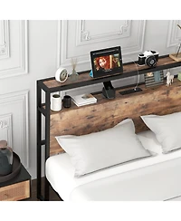 Queen Bed Frame with 2-Tier Storage Headboard and Charging Station
