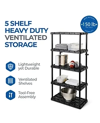 Gracious Living 5 Shelf Knect-a-Shelf Ventilated Heavy Duty Storage Unit, Black