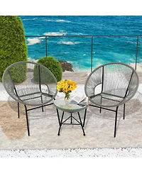 3PCS Patio Acapulco Furniture Bistro Set Plastic Rope Glass Table
