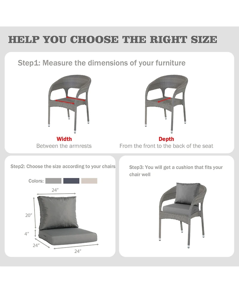 Aoodor Outdoor Chair Cushions Set, 24"x24", Water Resistant Outdoor Deep Seat Cushions with Handle & Adjustable Straps.