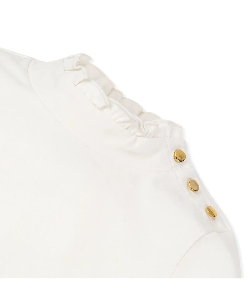 Hope & Henry Girls Organic Long Sleeve Mock Neck Sweater with Gold Buttons