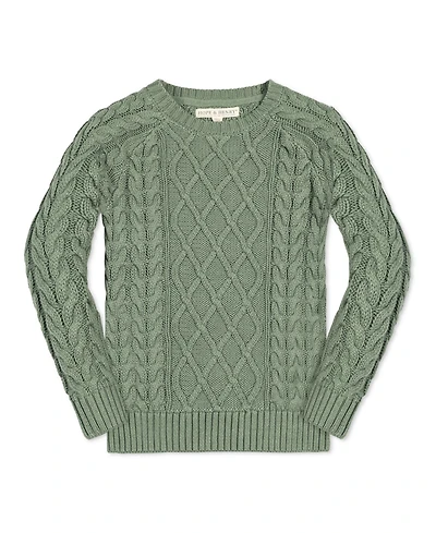 Hope & Henry Boys Organic Long Sleeve Raglan Fisherman Cable Sweater