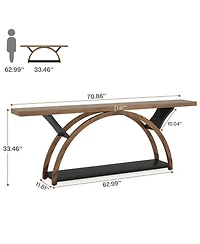 Tribesigns 70.87" Console Table with Storage Shelf, Narrow Long Sofa Table Behind Couch Table, 2-Tier Rustic Entryway Table with Half Moon Frame for H