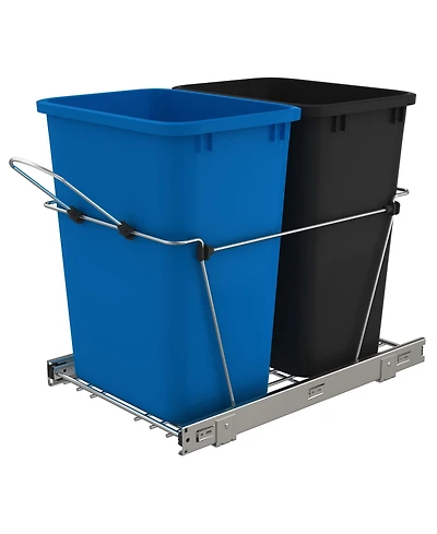 Rev-a-shelf Double Pull Out Trash Can 35 Qt for Kitchen, Blue, Rv-18KD-2218C-S