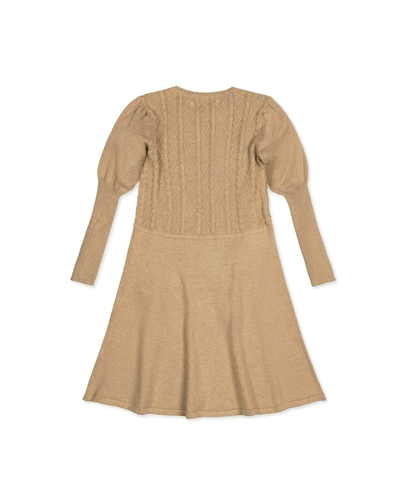 Hope & Henry Toddler Girls Organic Long Sleeve Cable Bodice Sweater Dress