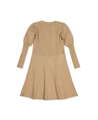 Hope & Henry Toddler Girls Organic Long Sleeve Cable Bodice Sweater Dress