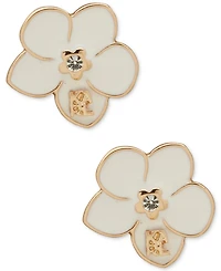 Karl Lagerfeld Paris Gold-Tone Crystal Epoxy Orchid Stud Earrings
