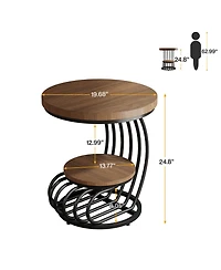 Tribesigns Round End Side Table Set of 2， 2 Tiers Table, Vintage for Living Room, Small Bedside Accent with Arc-Shap