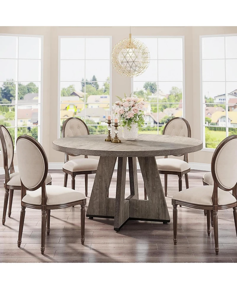 Tribesigns Round Dining Table Wood Kitchen Table, 47 inch Room Tables for 4 People, Farmhouse Dinner with Wooden Top and Legs