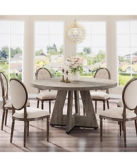 Tribesigns Round Dining Table Wood Kitchen Table, 47 inch Room Tables for 4 People, Farmhouse Dinner with Wooden Top and Legs