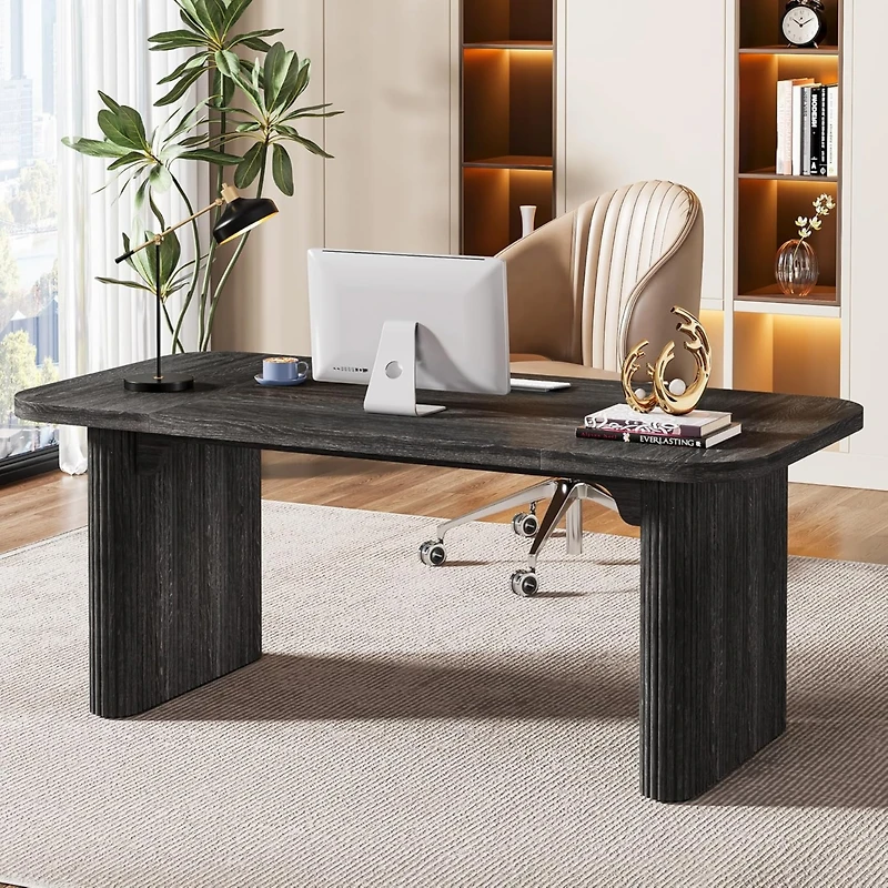 Tribesigns Modern Executive Office Desk, 62-Inch Large Wood Computer Aesthetic Workstations with Double Pedestal