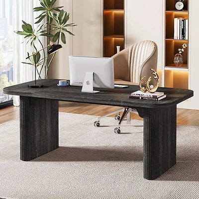 Tribesigns Modern Executive Office Desk, 62-Inch Large Wood Computer Aesthetic Workstations with Double Pedestal