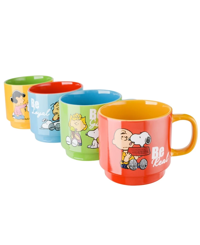 Peanuts 4 Pack 15 Oz Stackable Mugs with a Rack