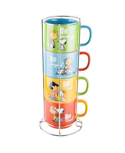 Peanuts 4 Pack 15 Oz Stackable Mugs with a Rack