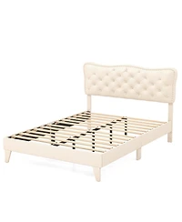 Sugift Full Size Bed Frame with Nail Headboard and Wooden Slats