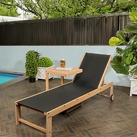 Jonathan Y Trabuco Coastal Modern Acacia Wood Mesh 3-Position Outdoor Chaise Lounge Set with Side Table, Dark Gray/Teak Brown