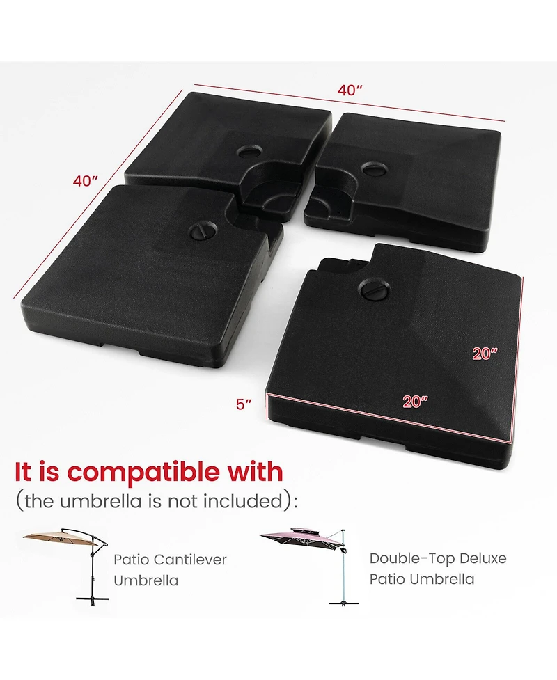 Givimo 4-Piece 20L Cantilever Offset Patio Umbrella Base