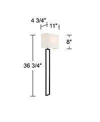 Possini Euro Design Portico Modern Wall Lamp Black Plug-in 11" Light Fixture Led White Linen Rectangular Shade for Bedroom Reading Living Room Ho