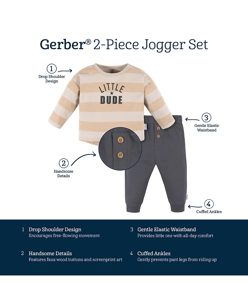 Gerber Baby Boys s Long Sleeve Top and Jogger Set, 2 Piece