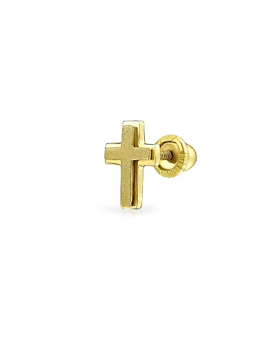 Bling Jewelry Tiny Minimalist Religious Christian14K Gold Cross Helix Cartilage Ear Lobe Piercing Daith 1 Piece Stud Earring Screw back