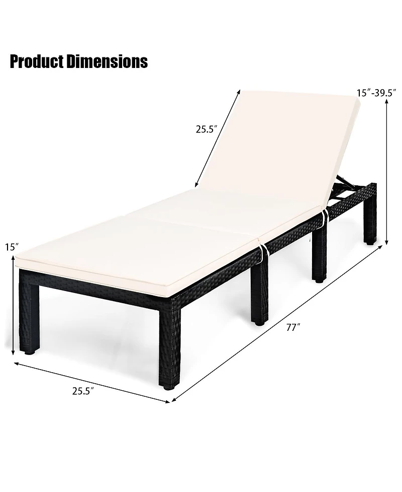 Gymax 2PCS Cushioned Patio Rattan Chaise Lounge Chair Recliner w/ Adjustable Height