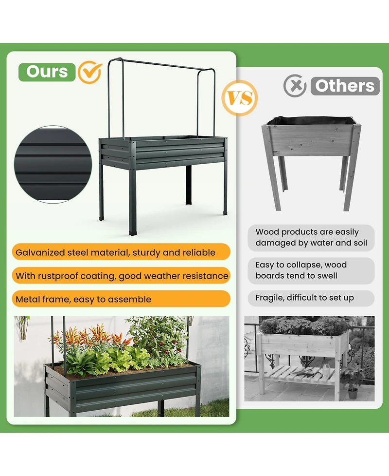 Skonyon 3-in-1 Raised Garden Bed with Greenhouse Cover and Trellis