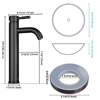 Aquaterior Bathroom Round Tempered Glass Vessel Sink w/ Orb Faucet Mounting Ring