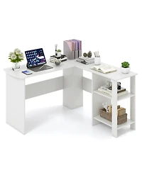 Skonyon Large Modern L-shaped Computer Desk with 2 Cable Holes and 2 Storage Shelves