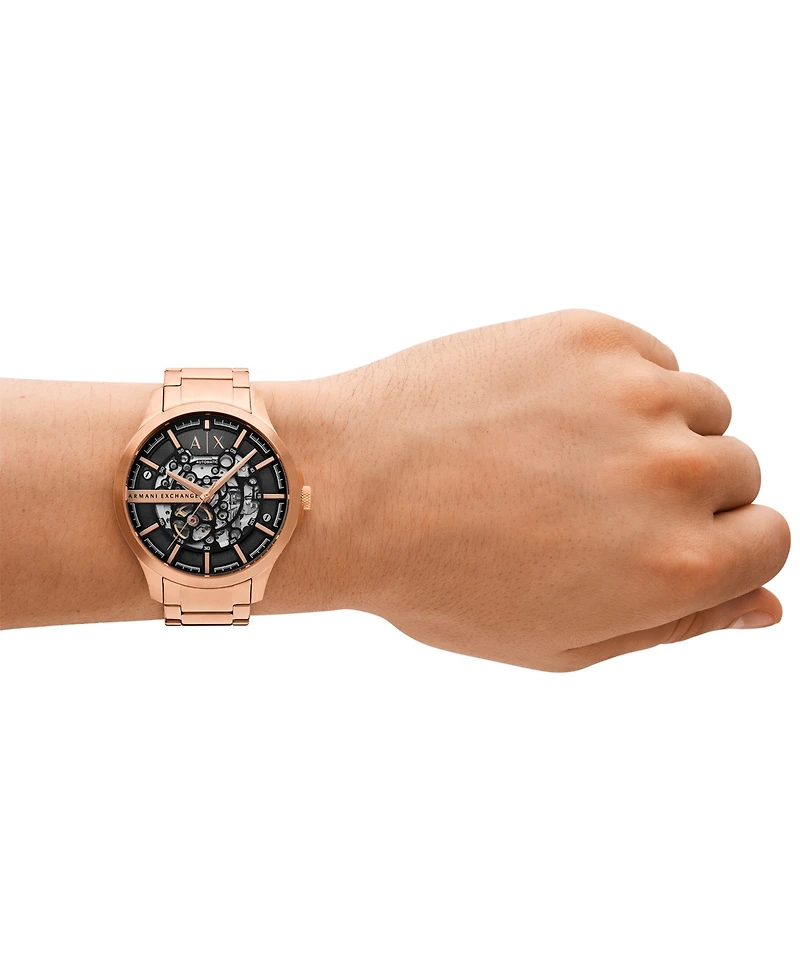 A|X Armani Exchange Men's Automatic Three-Hand Rose Gold Stainless Steel Watch 46MM