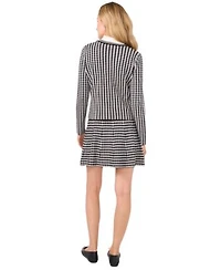 Cece Womens Gingham Cardigan Mock Neck Knit Top Mini Skirt