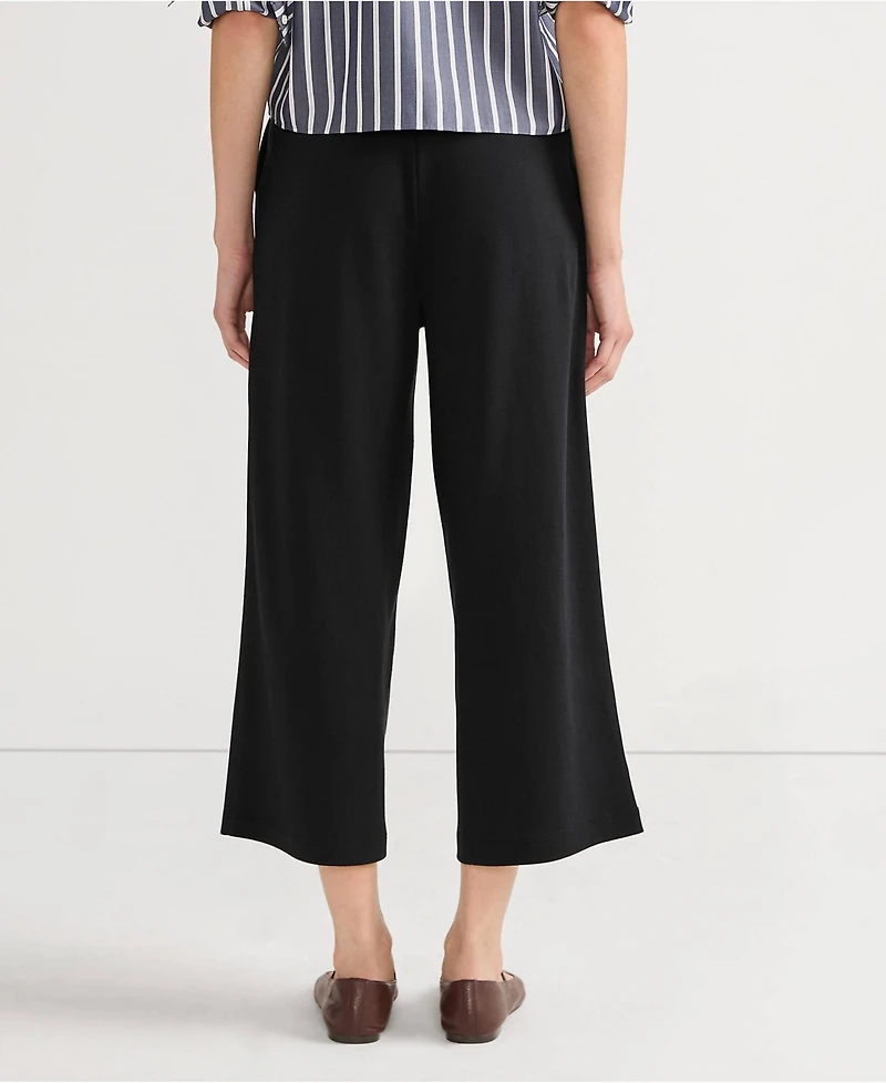 Lands' End Women's Tall Sport Knit Elastic Waist Wide Leg Crop Pants