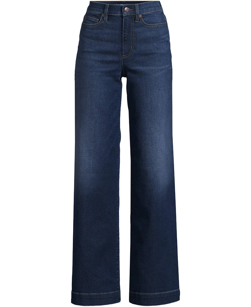 Lands' End Women's Tall Recover High Rise Wide Leg Blue Jeans