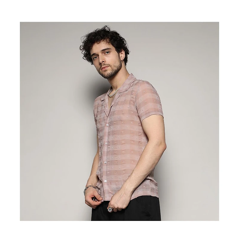 Campus Sutra Men's Brown Self-Design Buffalo Check Shirt