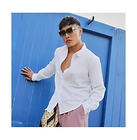 Men's Chalk White Embossed Micro Check Shirt