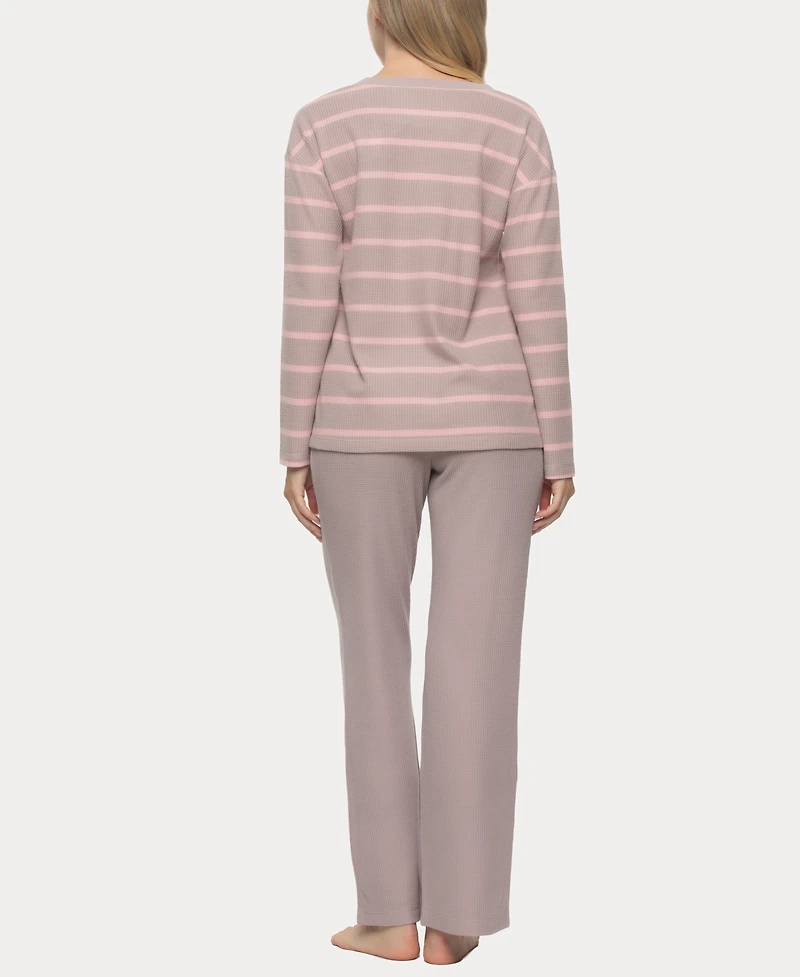 Felina Women's Jolie V-Neck Henley and Pant Lounge Set