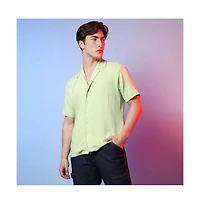 Men's Lime Green Self-Design Creased Box Shirt