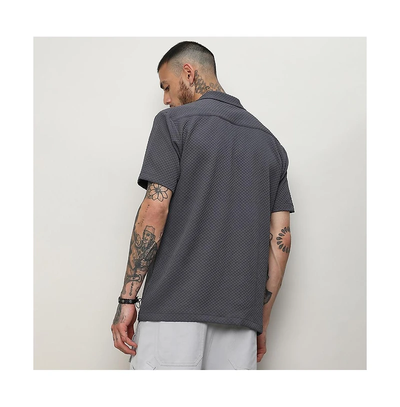 Men's Charcoal Grey Self-Design Block Shirt